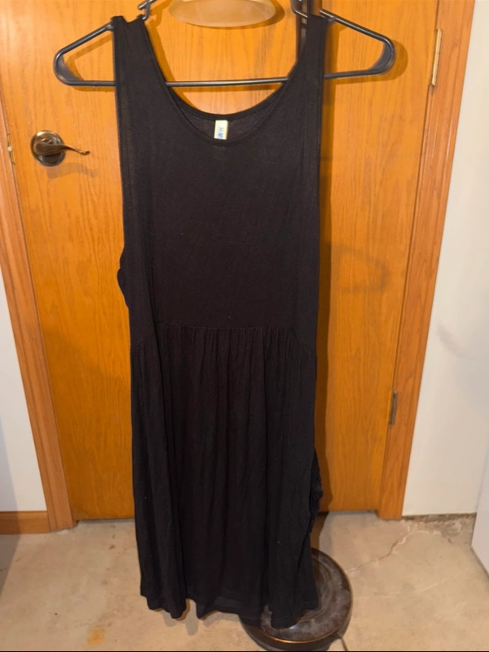 Sleeveless Black Midi Dress with Gathered Skirt